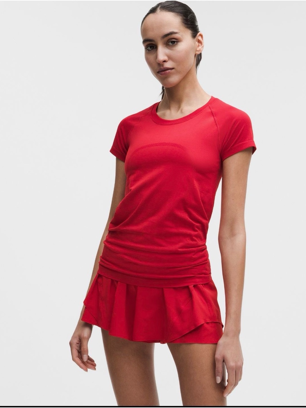 Lululemon Swiftly Tech Red Short Sleeve Shirt Hip length